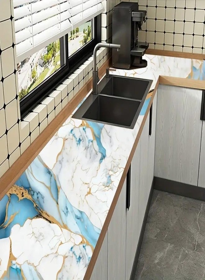 REZOVA Marble Waterproof Oil Proof Wall Paper Furniture Kitchen | Cabinets | Almirah | Tabletop,Table | WoodenTable | Wardrobe & PVC DIY Self Adhesive Sticker(60x200cm) (Golden Line) - Image 2